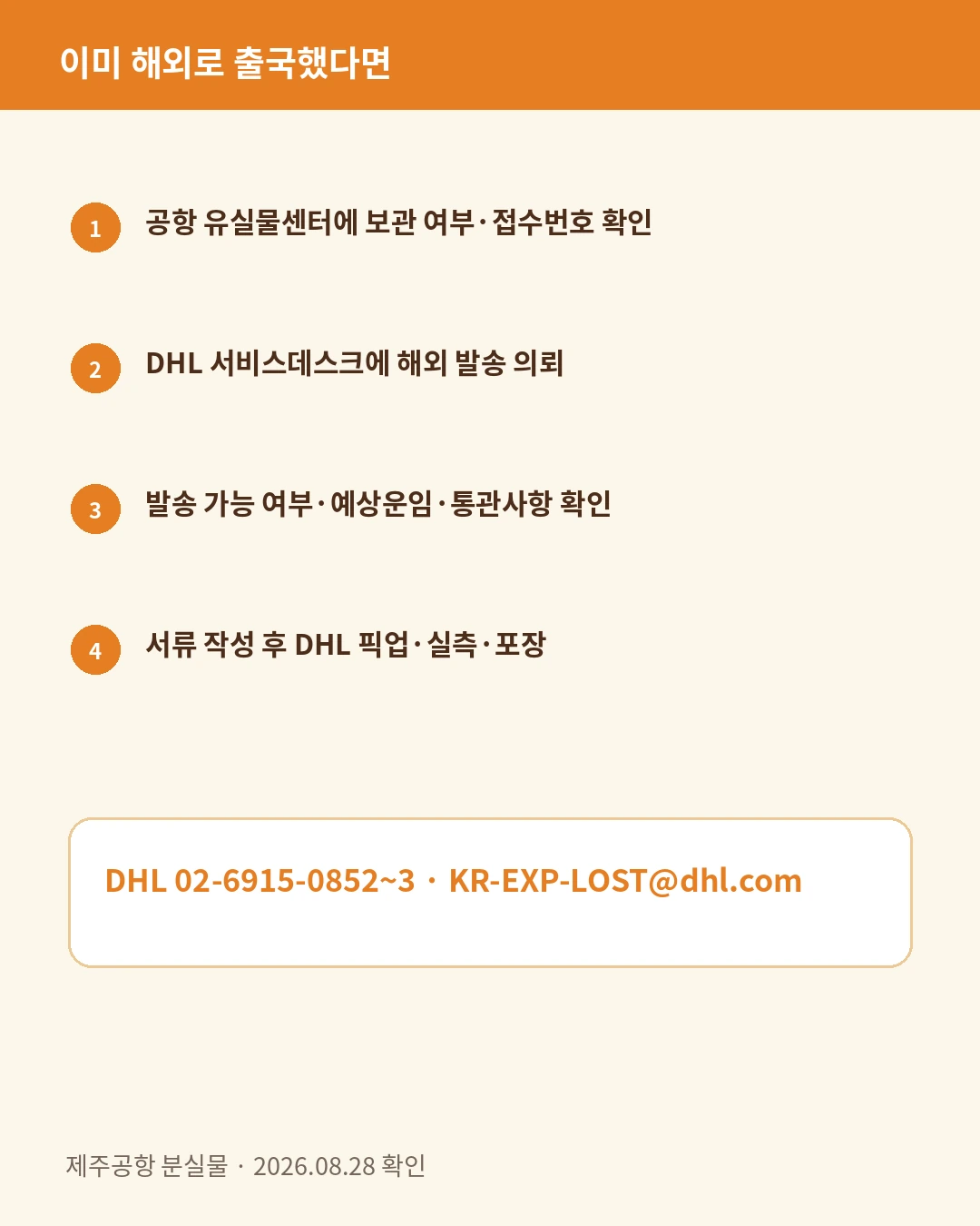 제주공항 유실물 DHL 해외배송 절차 카드