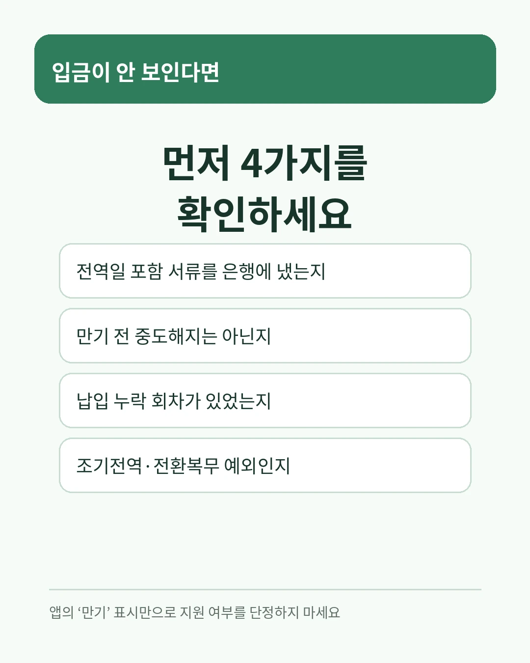 군적금 매칭지원금이 보이지 않을 때 증빙 제출과 만기해지 여부 등 네 가지를 확인하는 체크리스트