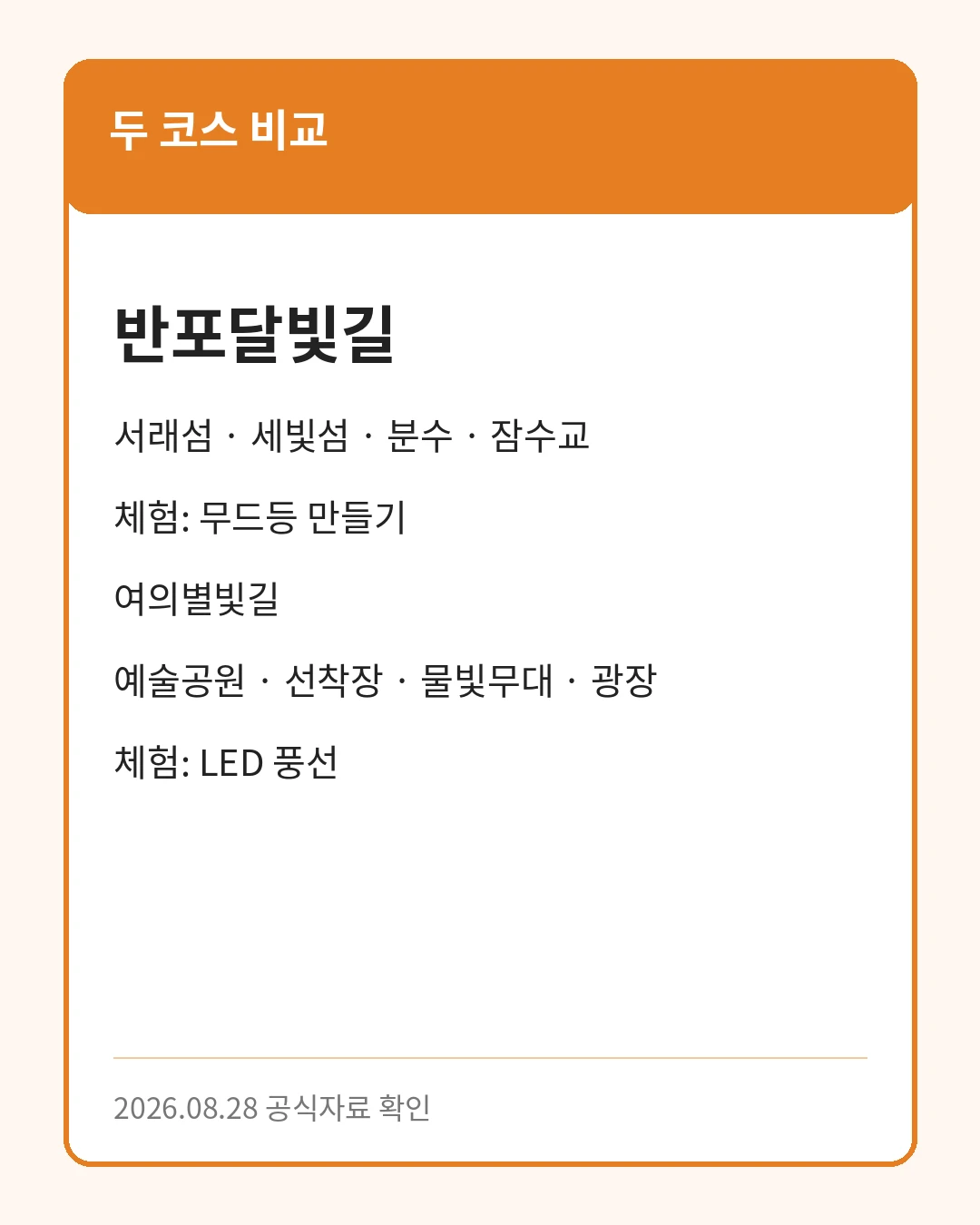 반포달빛길과 여의별빛길 비교 안내